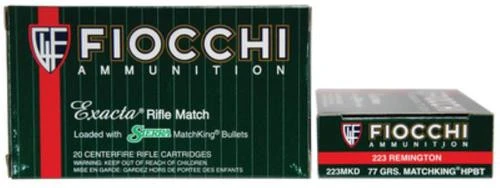 762344704173__86090.1760535863.webp Fiocchi Exacta Rifle Match .223 Rem 77gr, Sierra Match King, 20rd Box - Image 1