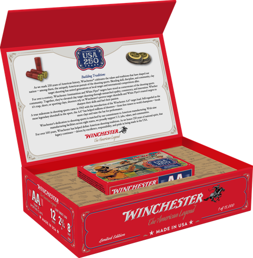 SSI188531__22349.1778083565.png Winchester 250th Commemorative Box Series 12 Gauge 2.75" 1 1/8oz 8Shot 10rd Box - Image 1